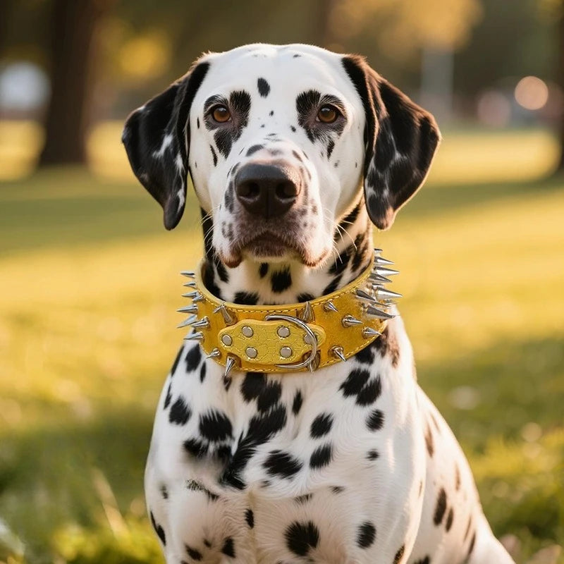 Luxury gold dog collar, handmade leather dog collar, PU leather pet collar, medium to large dog walking leash