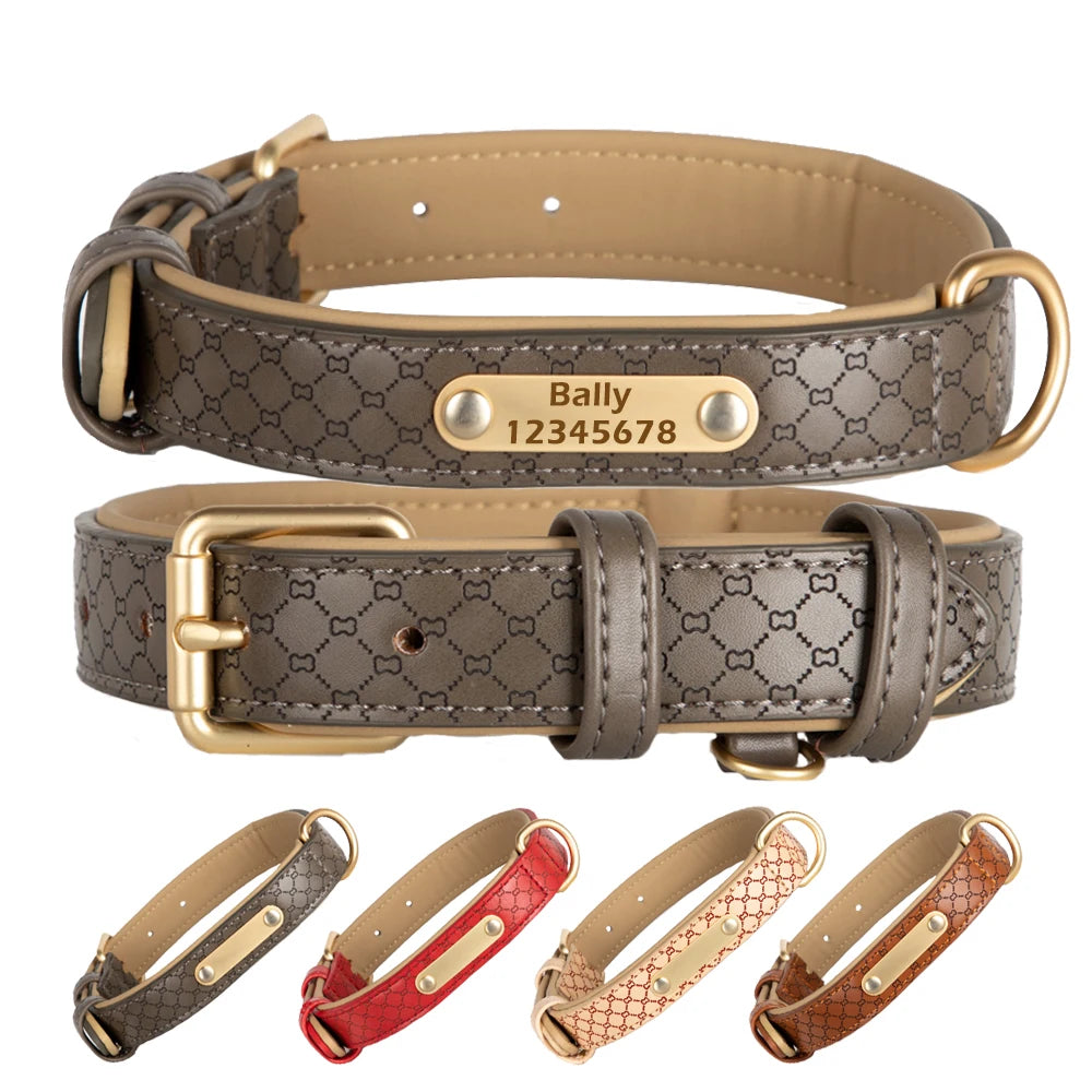 Engraved ID Tag Dog Collar for Small Large Dog Personalized Custom Nameplate Leather Collar Cat Luxury Collar for French Bulldog