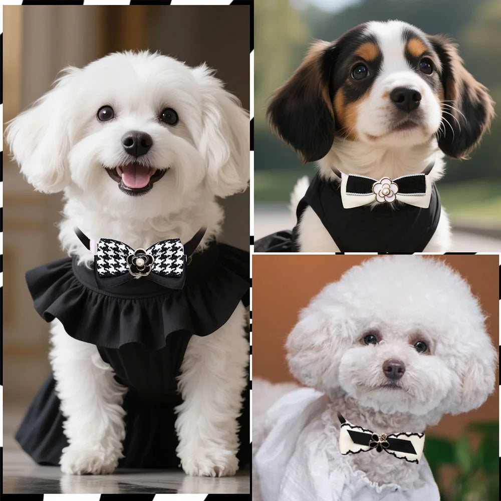5PCS Adjustable Luxury Dog Bowties Balck Style Dog Bow Ties Collars With Pearl Pet Puppy Bowknots Grooming Supplies For Dogs