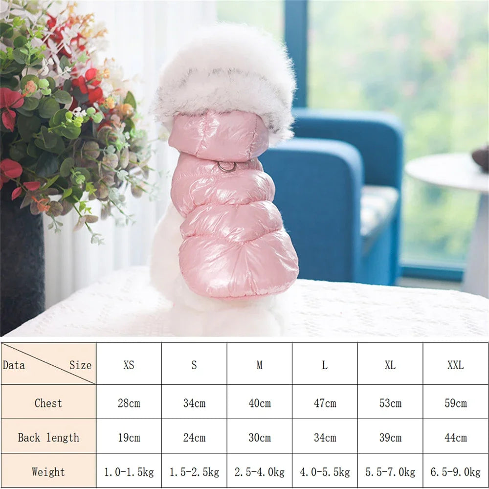 Luxury Dog Down Jacket with Fur Collar Warm Fleece Pet Clothes for Small Dogs Chihuahua Pomeranian Winter Puppy Clothing Jacket
