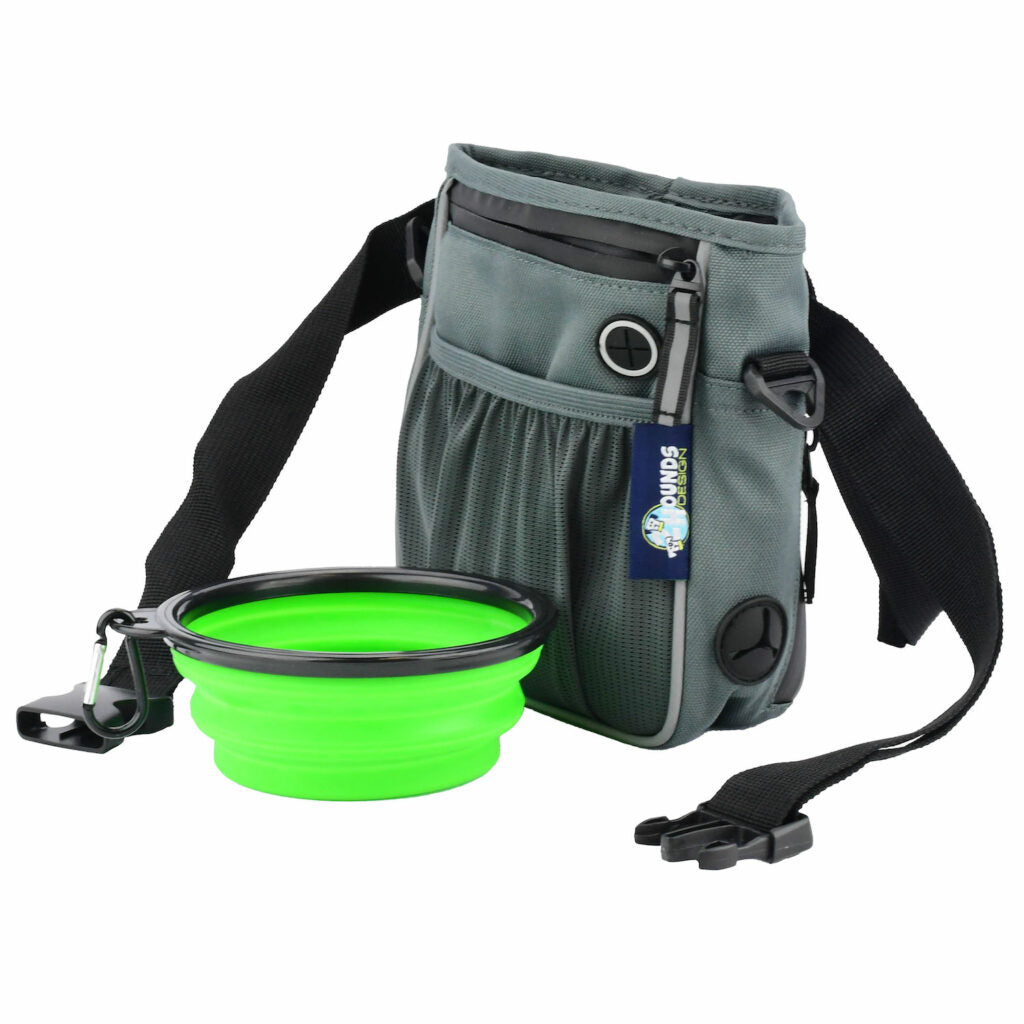 Walking Starter Pack! Treat Bag, Poop Bag Holder, and Handy Collapsible Water Bowl
