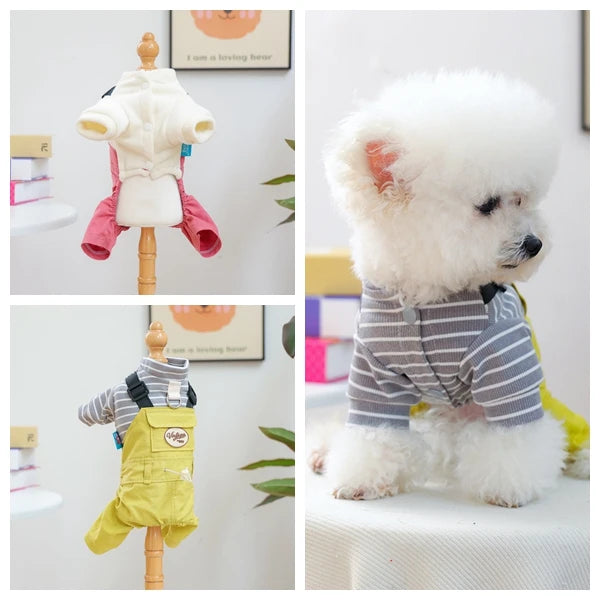 Fashion Dog Suspenders Overall Shith Tzu Toy Poodle Autumn Clothes XS XL 4 Colors Pet Shirt With Adjustable Pants Jumpsuit Goods
