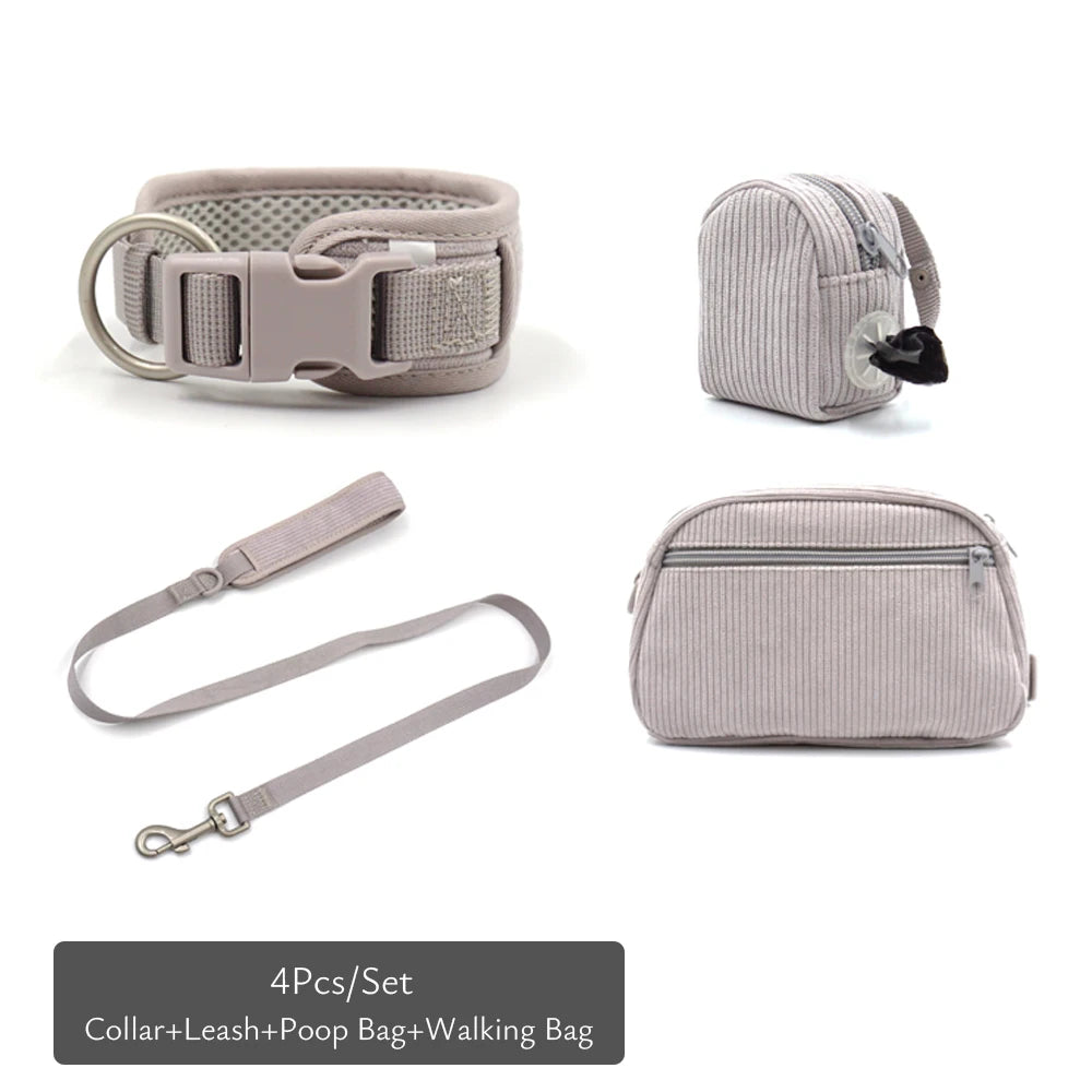 Personalized Dog Harness Luxury Designer Harness and Lead Set with Collar Engraved Name Poop Bag Holder Walking Bag Pet Gift Set