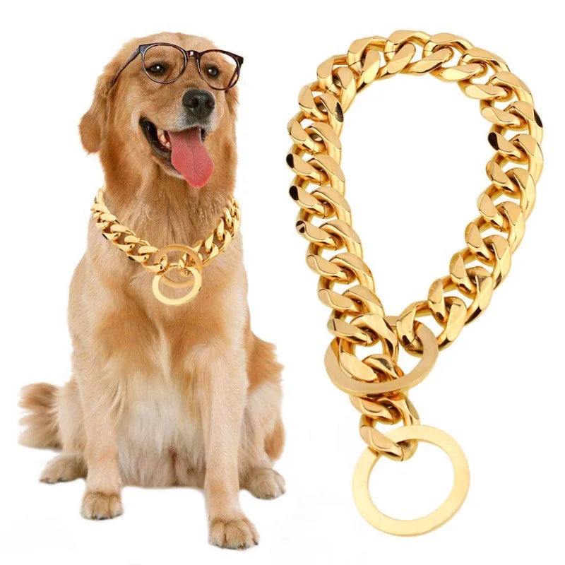 Luxury Dog Collar Gold Pet Necklace Dog Chain Choker For Pitbull Bulldog Teddy French Bulldog Metal Collar Pets Jewelry Products