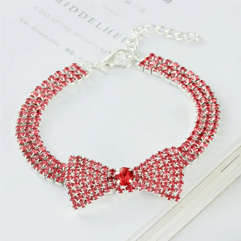 Rhinestone Bowknot Dog Collar Luxury Puppy Accessories for Small Dogs Cat Crystal Wedding Jeweled Necklace Gifts for Girl Pet