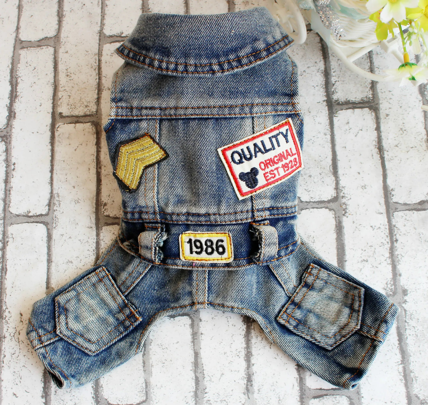 Dog Denim Jumpsuits Striped Plaid Puppy Cat Hoodie Overalls Yorkie French Bulldog Clothes Jean Jacket Pet Outfits for Small Dogs
