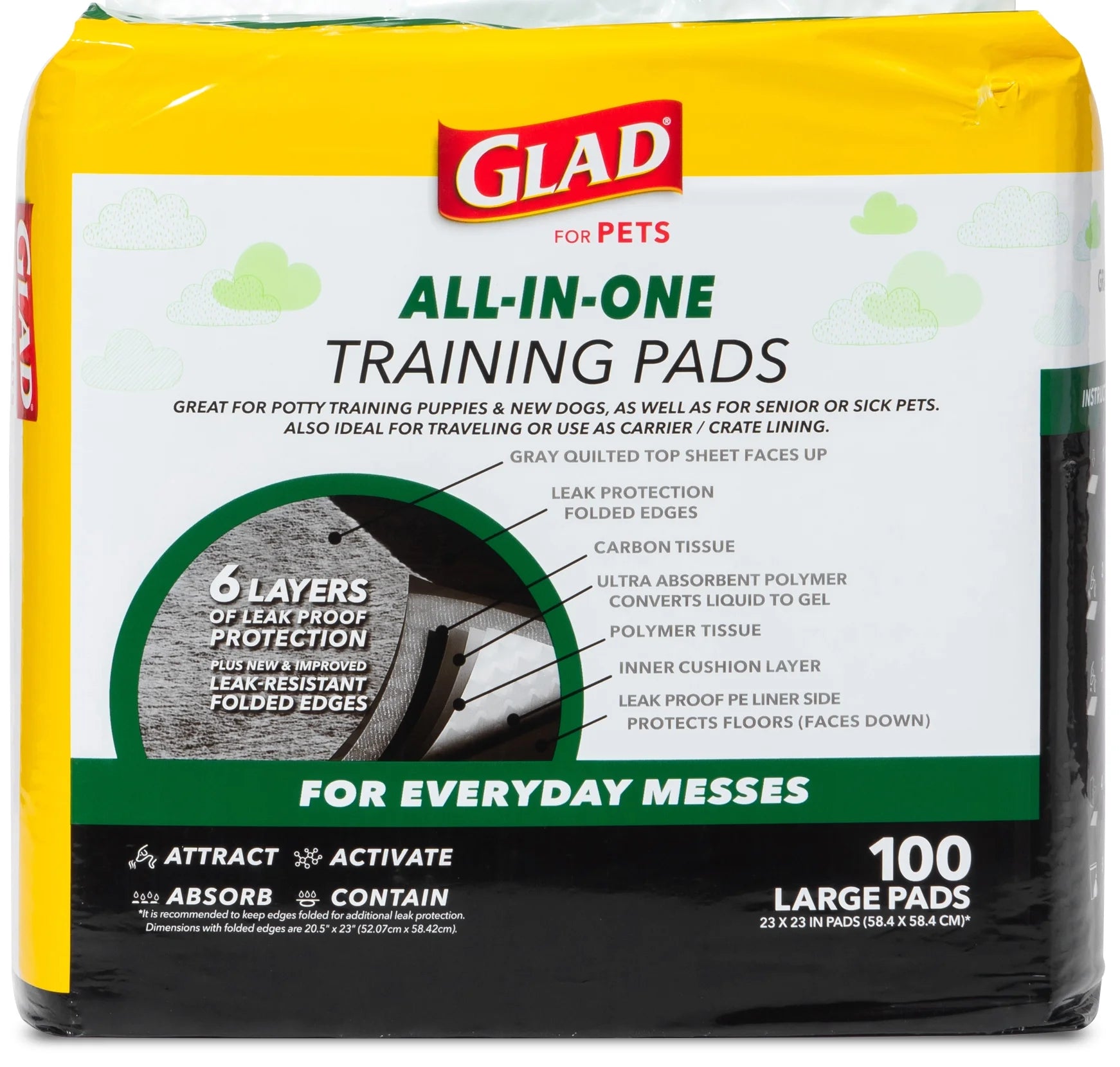 (4 Pack)  Activated Charcoal Leak-Resistant Training Pads for Dogs, 23In X 23In, 100 Count