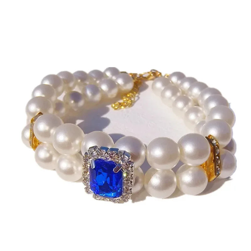 Pearl Dog Collar Necklaces Luxury Bling Rhinestones Wedding Collar Crystal Jewelry for Dogs Cat Clothes Costume Pet Accessories