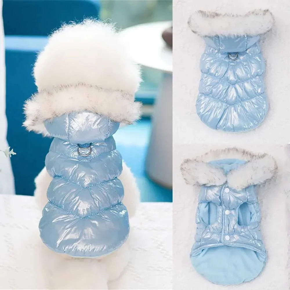 Fashion Winter Dog Down Jacket Warm Fleece Pet Coat For Small Dogs Yorkshire Shih Tzu Luxury Fur Collar Puppy Clothes OutfitsXJ2