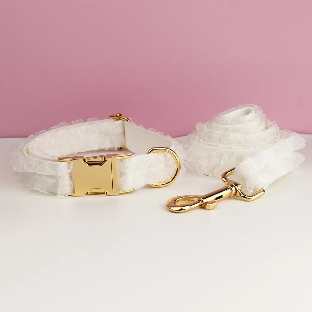 Luxury Custom Engraved Lace designer dog collar and leash set Personalized PetHarness Nameplate Wedding Accessory for Dogs