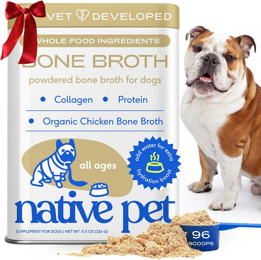Bone Broth for Dogs and Cats - Chicken Bone Broth Powder Dog Food Toppers for Picky Eaters - Provides Extra Nutrition for Joint Strength, Immune Support & Heart Health - 96 Scoops