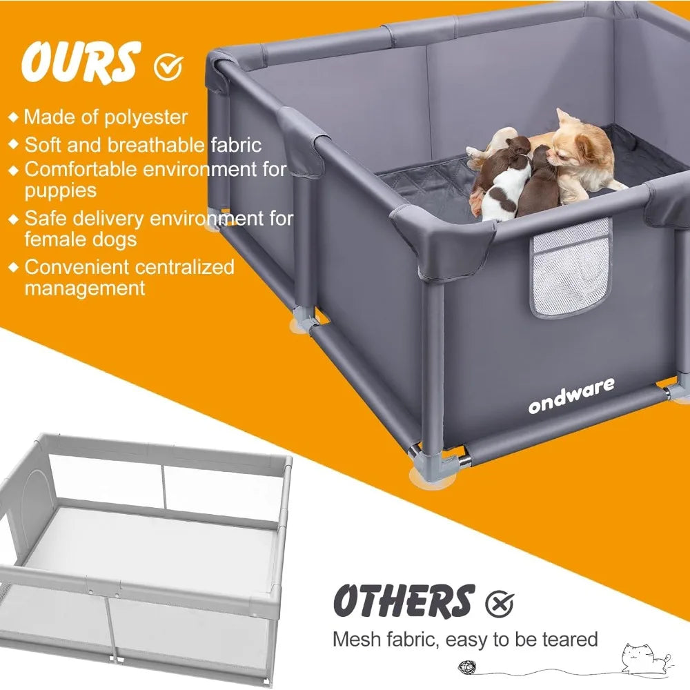 Medium Small Dog Whelping Box with Waterproof Pad, 48x48x18 inches, Ideal for Puppies and Birthing Supplies