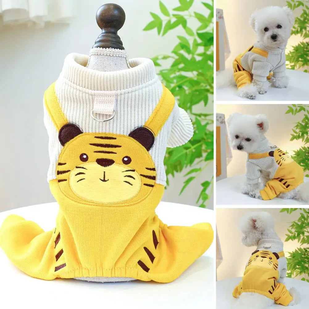 Pet Overall Cute Yellow Tiger Bib Pants Breathable Dogs Stylish Pet Overalls Pajamas Adorable Dog Onesies Cute Four Leg Clothing