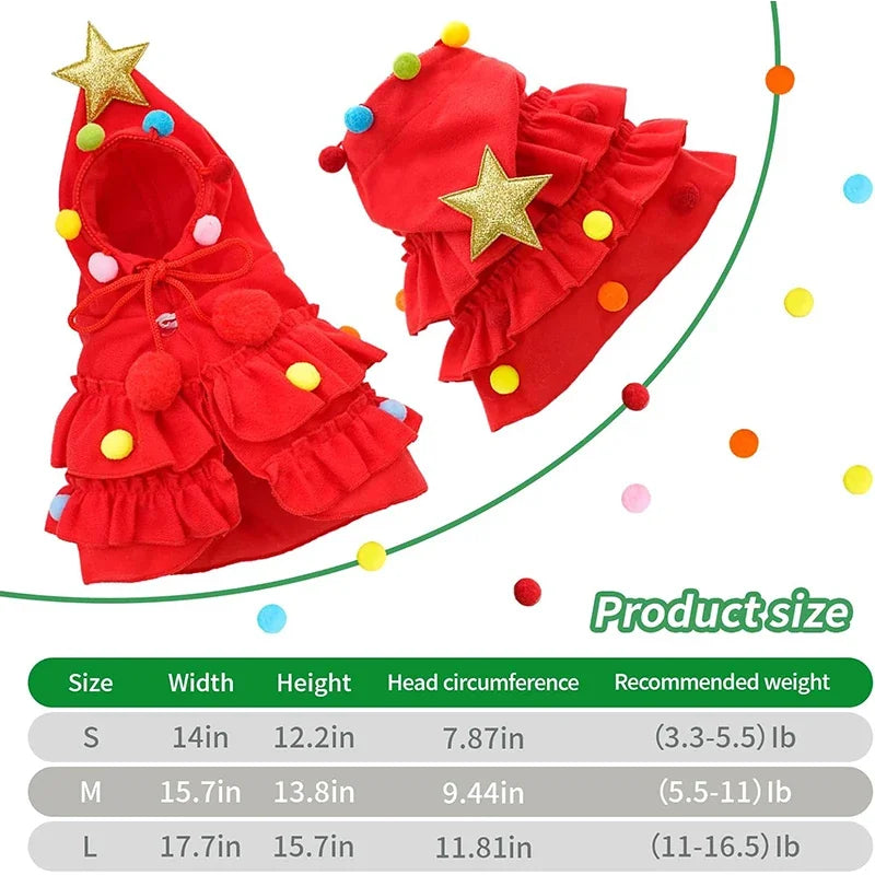 Small Dogs Christmas Costume Autumn Winter Warm Cloak Christmas Tree Cosplay Funny Pet Cape Dress Up Clothes Props Decor