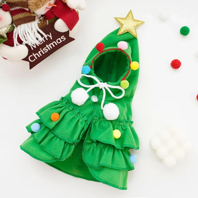 Small Dogs Christmas Costume Autumn Winter Warm Cloak Christmas Tree Cosplay Funny Pet Cape Dress Up Clothes Props Decor