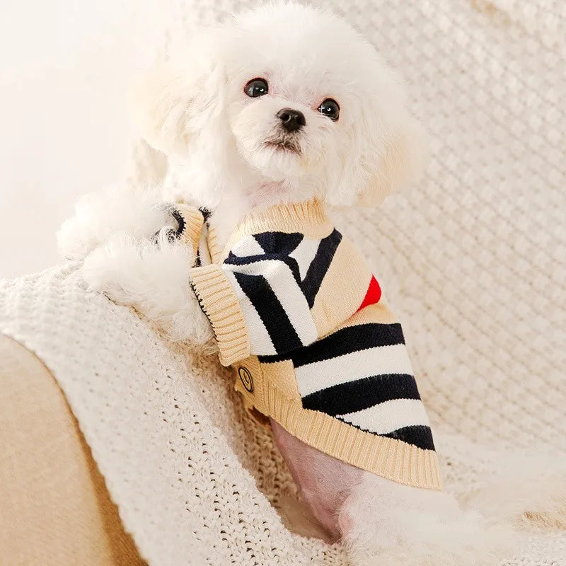 Luxury Dog Sweater Pet Cardigan Striped Knitted Dog Coat Chihuahua Warm Clothes Winter Jackets for Dog Bichon Dog Accessories
