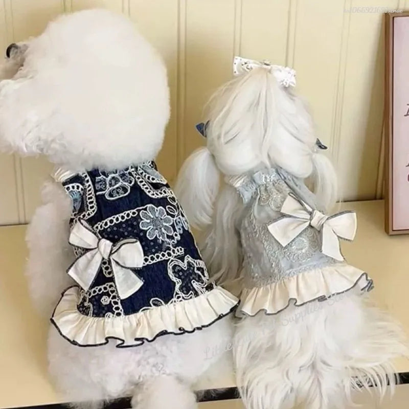 Luxury Pet Dress for Small Puppy Summer Puppy Clothes Bow Lace Dog Skirt Princess Dog T Shirt Girls Dog Costume Chihuahua Vest