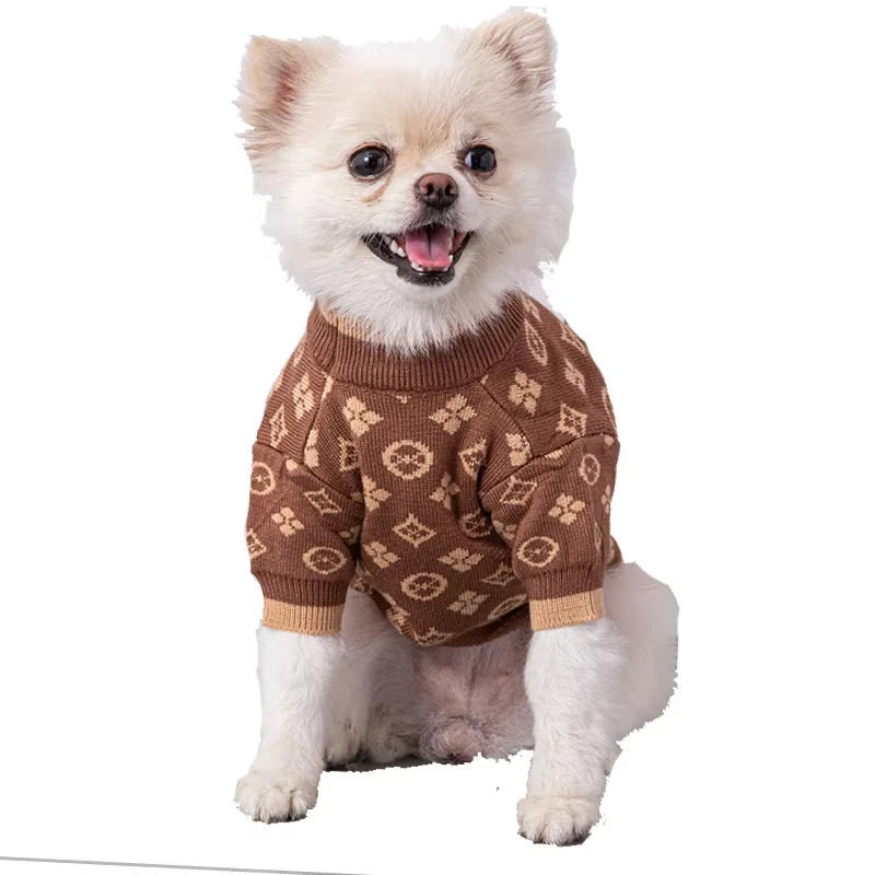 Pet Dog Clothes Soft Thick 2 Legged XS-2XL Luxury Dog Winter Clothes Designer Brown Dog Knitted Sweaters Jumpers Costume For Dog