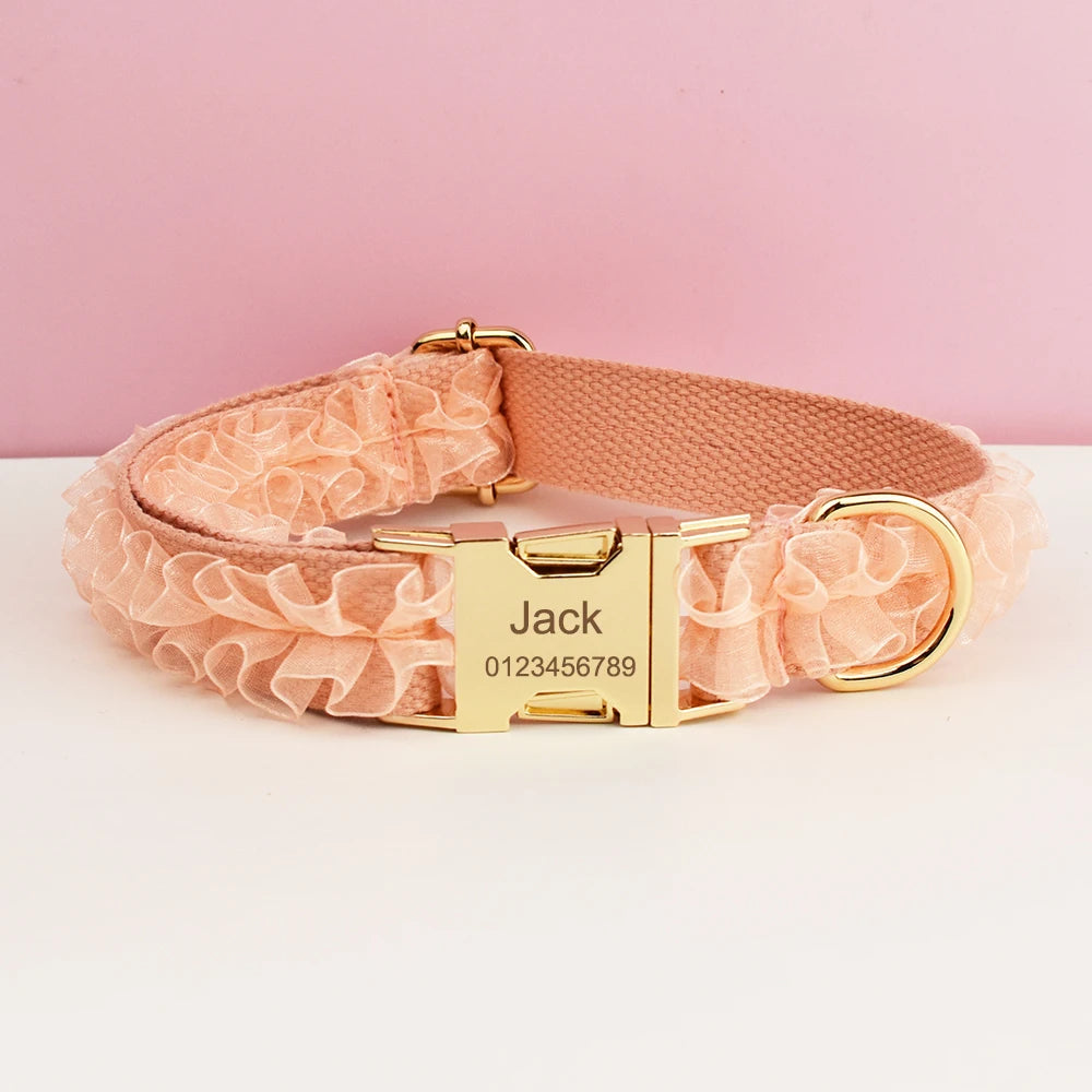 Luxury Custom Engraved Lace designer dog collar and leash set Personalized PetHarness Nameplate Wedding Accessory for Dogs