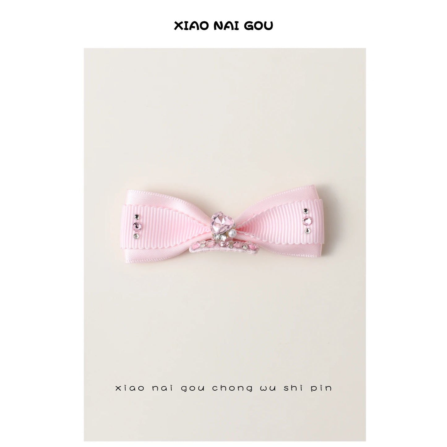 Luxury Pink Series Pet Dog Head-wear Supplies Fine Handmade Crystal Heart Bow Hairpins For Puppy Dogs Cute Hair Clips Jewelry