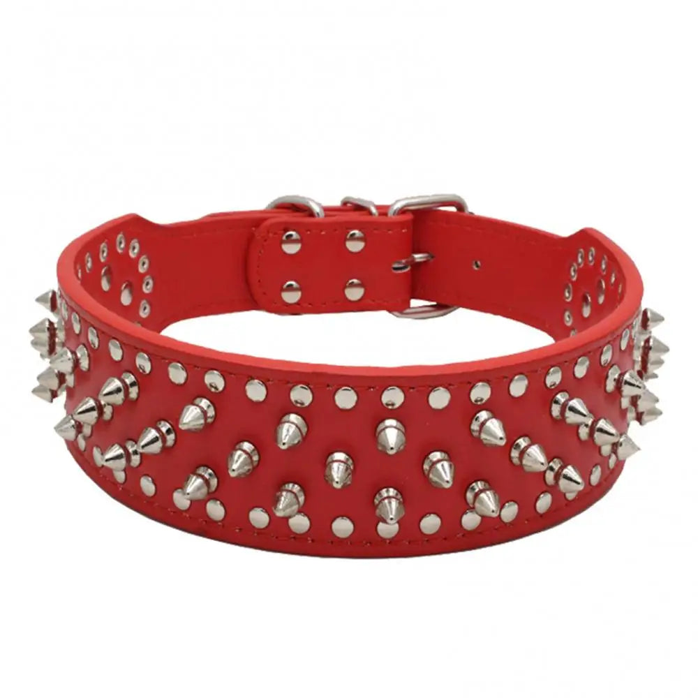 Large Dog Metal Rivets Collars Traction Leash Anti-breaking Neck Belt Luxury Leather Dog Collar Cool Spikes Metal Rivet For Pet