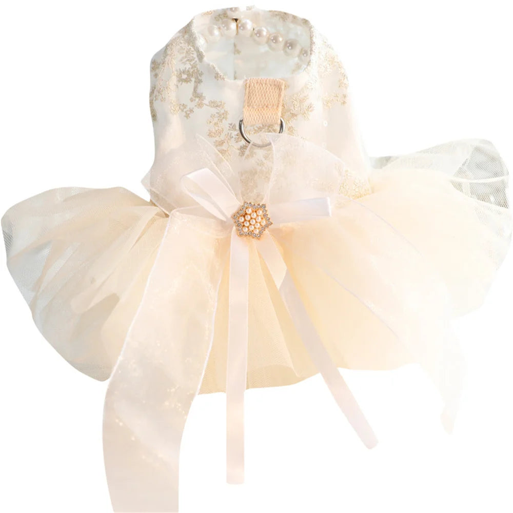 Pet Dog Accessories Cat Clothing Princess Dress Harness Dog Luxury Lace Bow Decorated Pet Wedding Dress