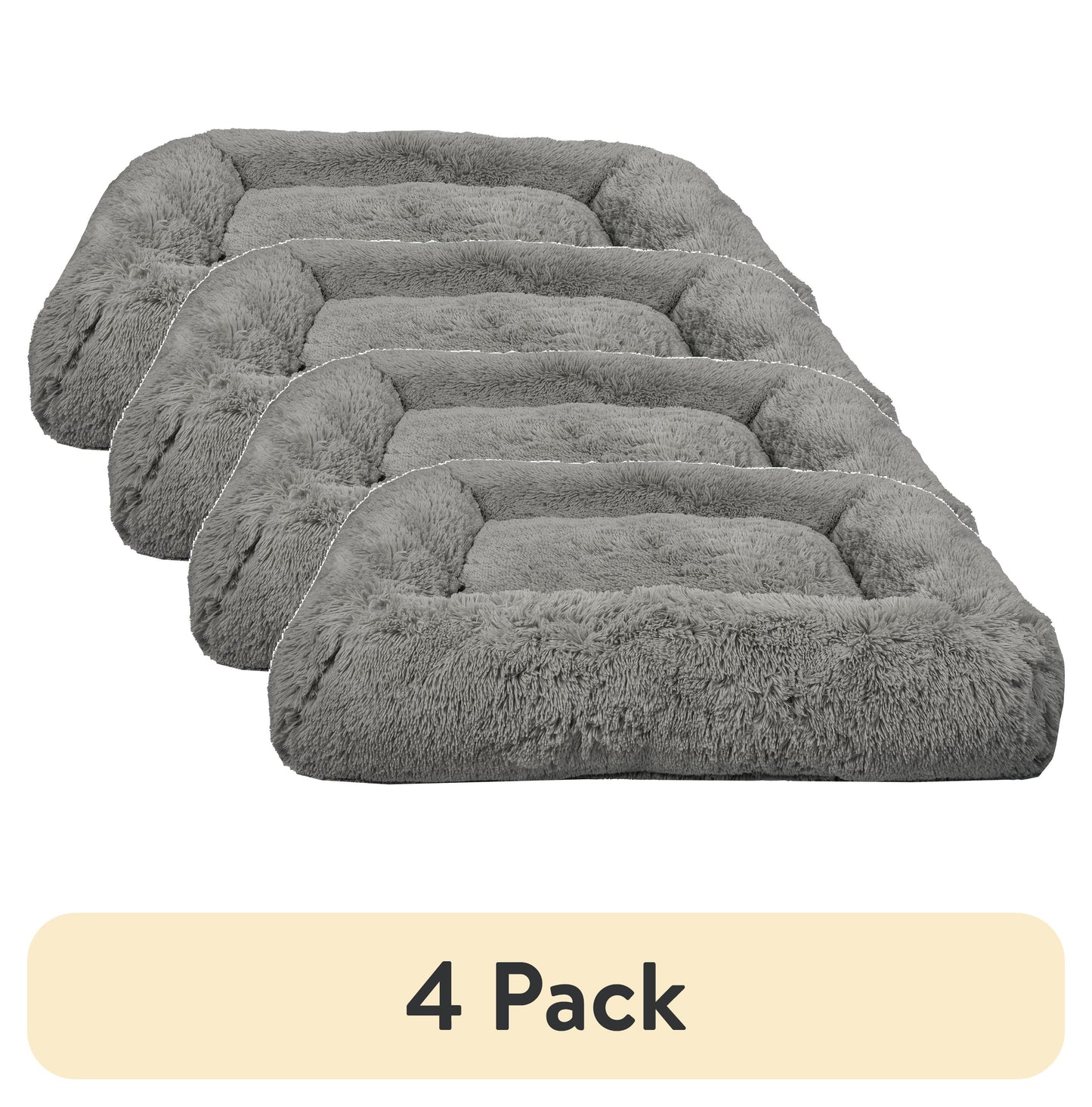 (4 Pack)  Large Furry Bolster Dog Bed, Taupe, 36" X 27"