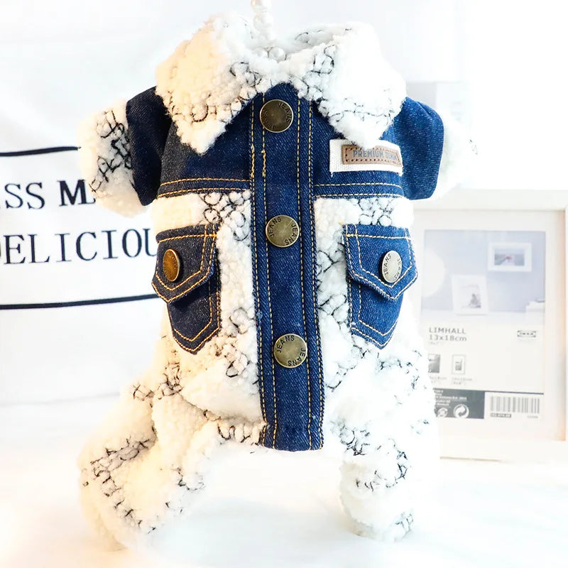 Knit Sweater Vest Costumes For Dogs With White Shirt Denim Pants Overall Small Puppy Animal Jumpsuit Jeans Pet Casual Suit Sets