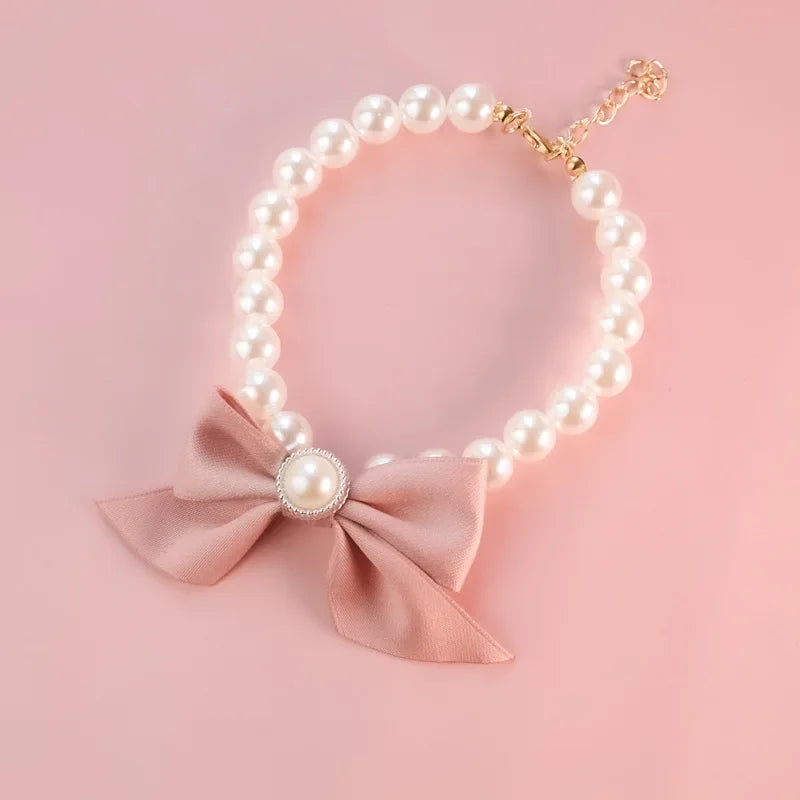 Luxurious Pet Pearl Bow Necklace Dog Collar Little Cat Bell Necklace Vintage Jewelry Pearl Lady Bow Dog Collar Cat Accessories