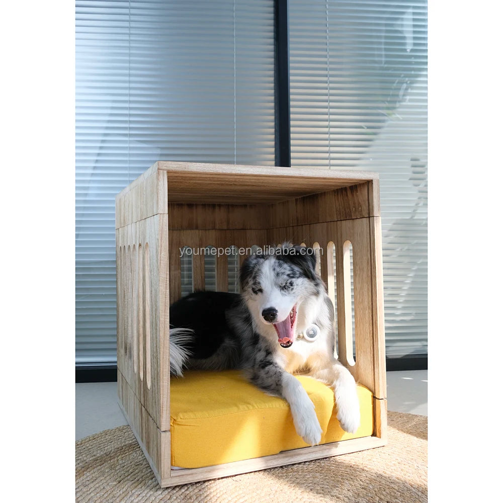 Ventilated Wooden Dog House Removable Acrylic Door With Honeycomb Vents Pet Beds Dog Beds Luxury Pet Houses & Furniture