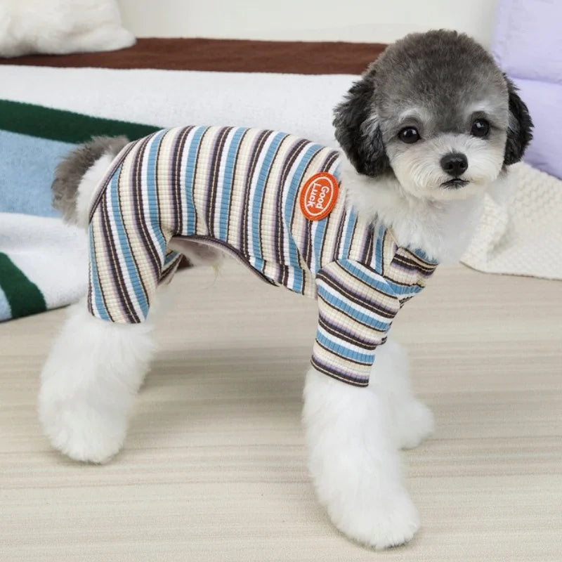 Colorful Stripes Dog Jumpsuits Autumn Warm Dog Clothes Luxury Puppy Rompers Cute Soft Cat Pajamas Poodle Pet Four Legged Clothes