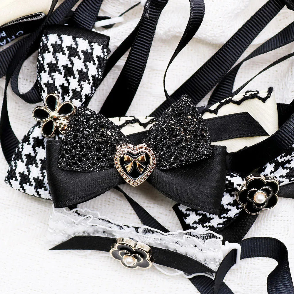 5PCS Adjustable Luxury Dog Bowties Balck Style Dog Bow Ties Collars With Pearl Pet Puppy Bowknots Grooming Supplies For Dogs