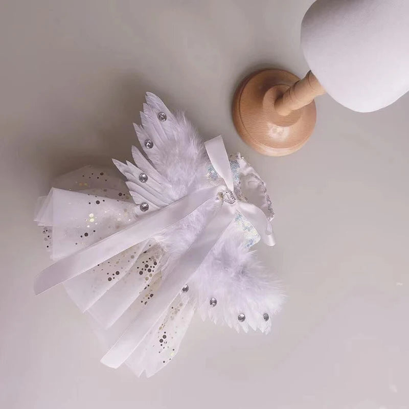 Fine Handmade Pet Dog Clothes Black White Feather Wing Decor Luxury Cosplay Princess Dress For Small Medium Dog Puppy Clothing