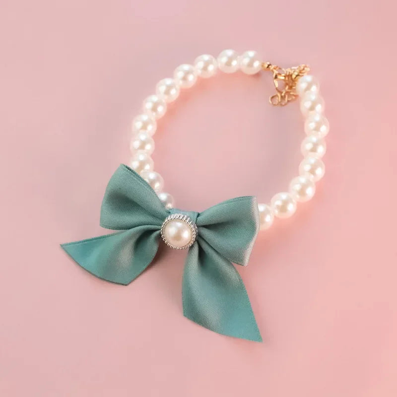 Luxurious Pet Pearl Bow Necklace Dog Collar Little Cat Bell Necklace Vintage Jewelry Pearl Lady Bow Dog Collar Cat Accessories
