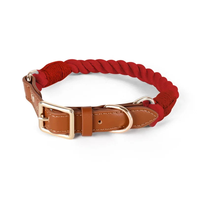 Fashion Luxury Hand Knit Cotton Dog Collar Leash Set Strong Puppy Alloy Buckle Leash and Pet Collar Set Pet Accessories