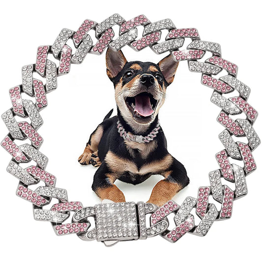 15MM Wide Diamond Luxury Necklace for cat dogs Bling  Jewelry Dog Chain Collar Cuban link Gold Chains for small medium Dogs pet
