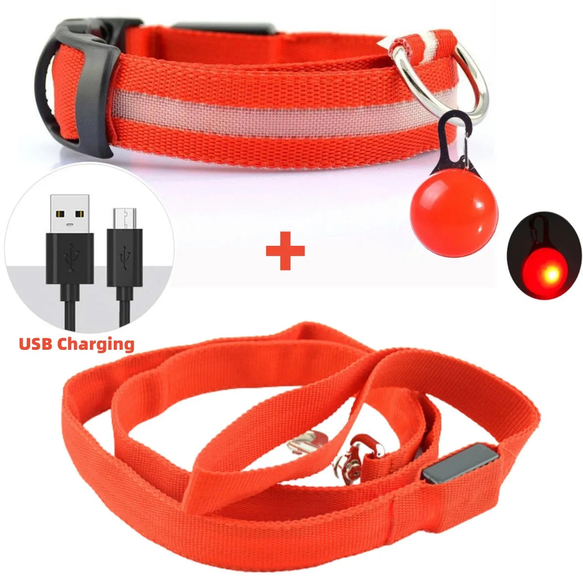 Led Glowing Leash Luminous Dog Collar With Pendant Set Luxury Light For Kinds Dogs Cat Night Safety Flashing Collar Accessories