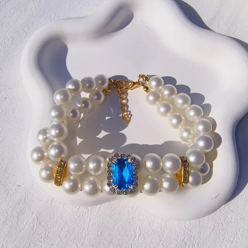 Pearl Dog Collar Necklaces Luxury Bling Rhinestones Wedding Collar Crystal Jewelry for Dogs Cat Clothes Costume Pet Accessories