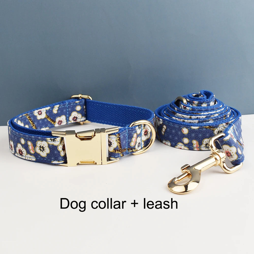 Luxury Personalized engravable dog collar Harness Leash Set Soft Cotton Floral Design Custom Bow Accessory for Dogs 02