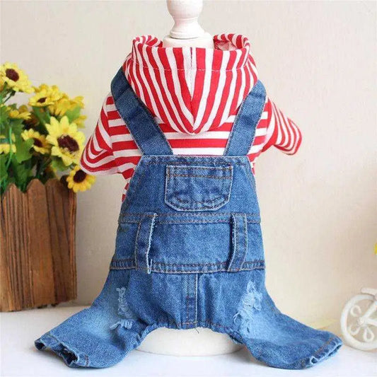 Dog Denim Jumpsuit Spring Overalls for Dogs, Plaid Shirts Jeans Pants Suit One-piece Small Dogs Clothes Yorkie Pet Apparel