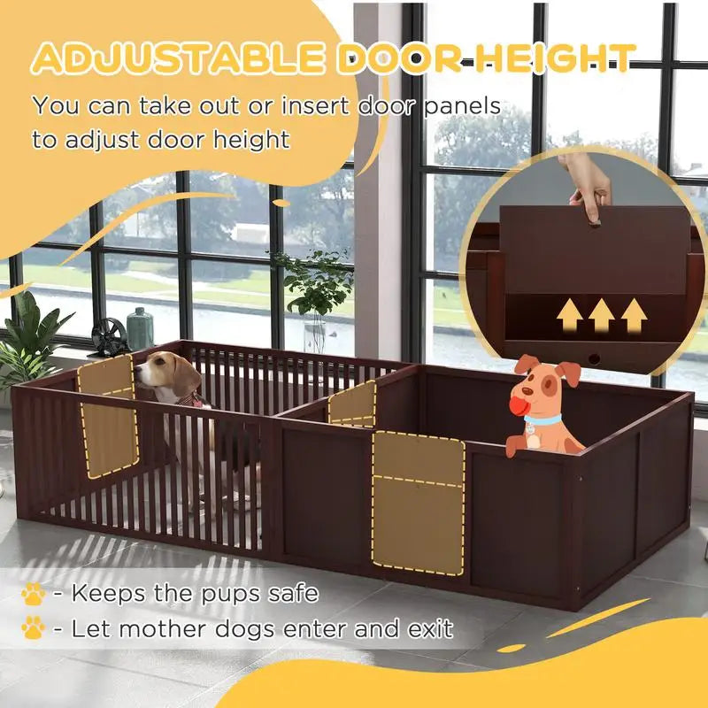 Whelping Box for Dogs, Comfortable Whelping Pen with Removable Doors, Indoor Puppy Playpen, Newborn Puppy Supplies,