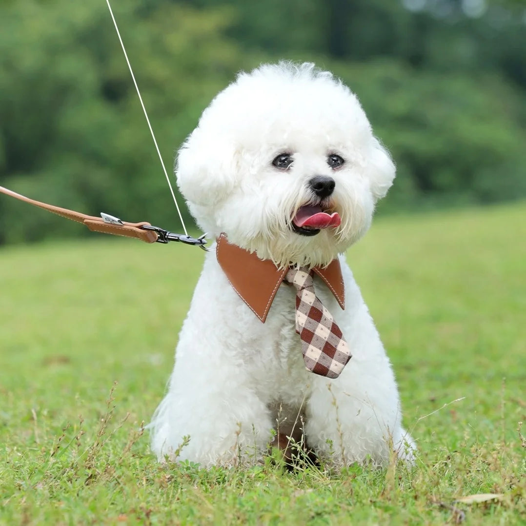 luxury leather Dog Bow Tie pet Drool Bib leather do Collar Scarf for Golden Retrievers Cute Cat Pet Accessories pet collar