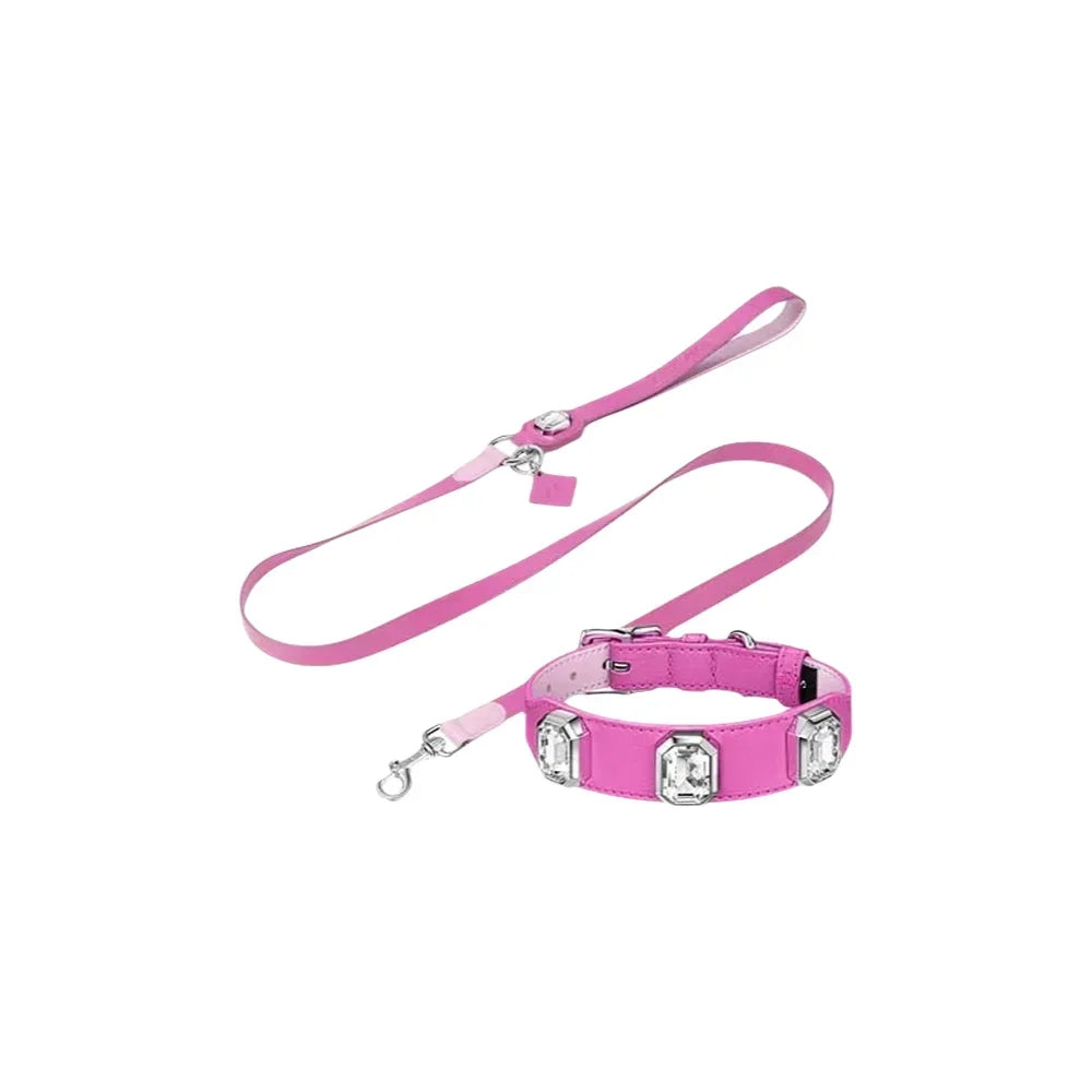 Pet Product Small Dog Collar Leash Set Pink Color Large Diamond Luxury Sparkling Design for Dogs & Cats Excellent Texture