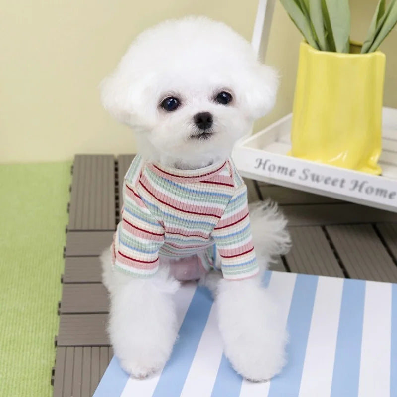 Colorful Stripes Dog Jumpsuits Autumn Warm Dog Clothes Luxury Puppy Rompers Cute Soft Cat Pajamas Poodle Pet Four Legged Clothes