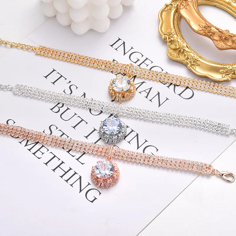 Luxury Bling Diamond Cat Collar Adjustable Puppy Kitten Necklace Shiny Rhinestone Pet Dog Pendant Pet Accessories