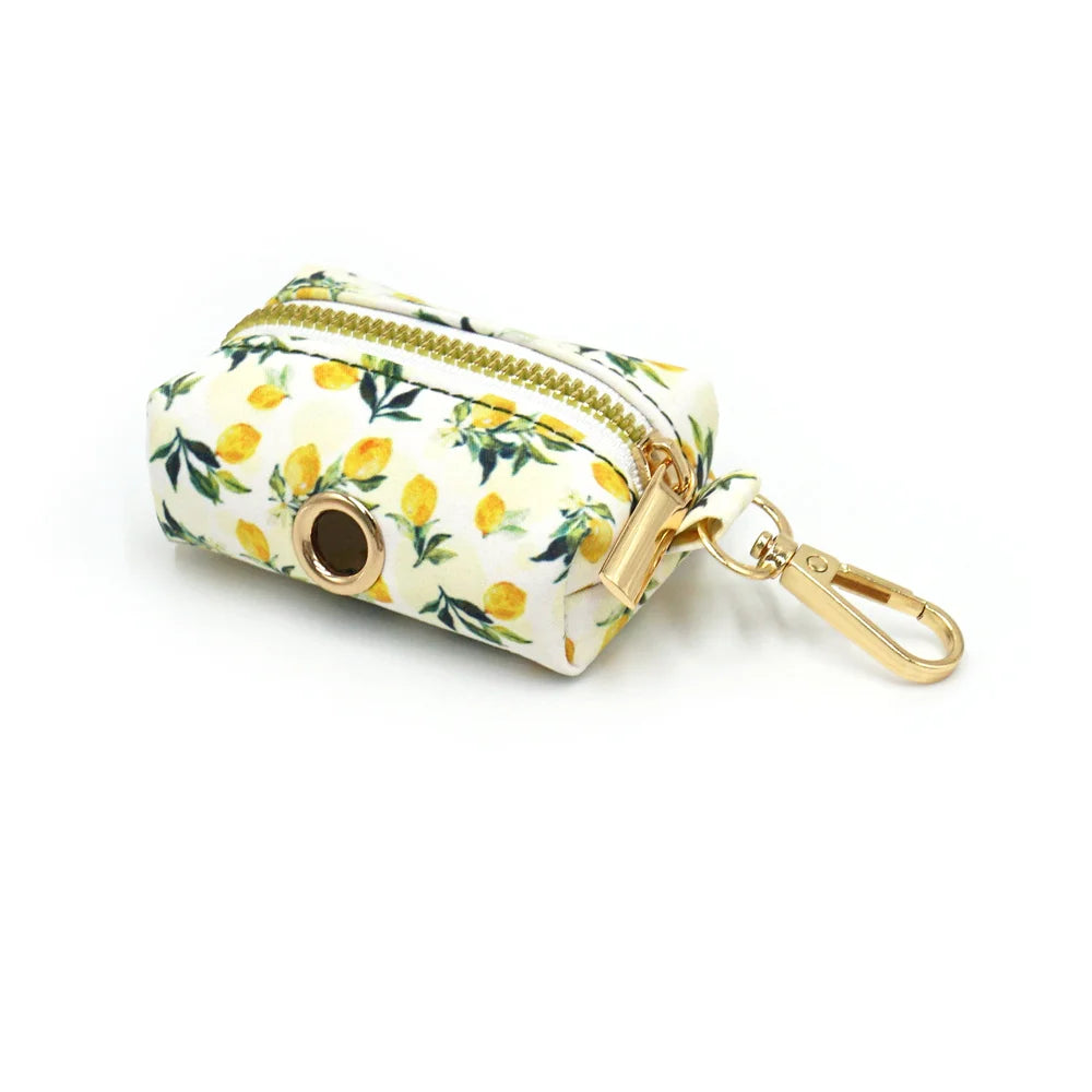 Personalized Pet Collar for Cats Small Medium Large Dogs Lemon Printing Luxury Designer Bow Dog Collar & Leash Set with Poop Bag