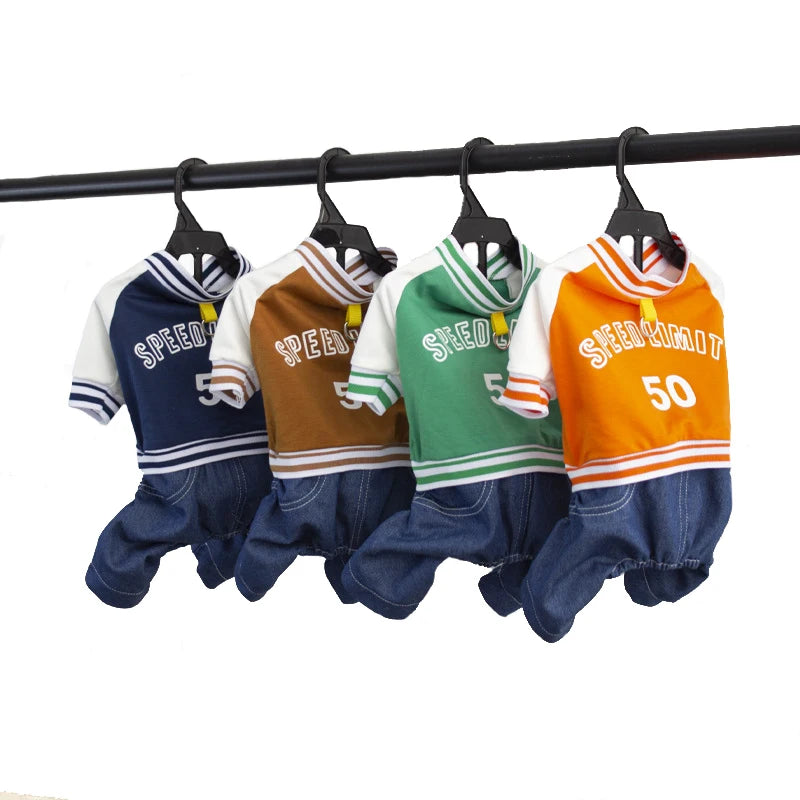 Dog Jumpsuit Jacket with Denim Pants Suit Overalls - 4-Legged One-piece Spring/Fall Outfits Pet Clothing for Small Medium Dogs