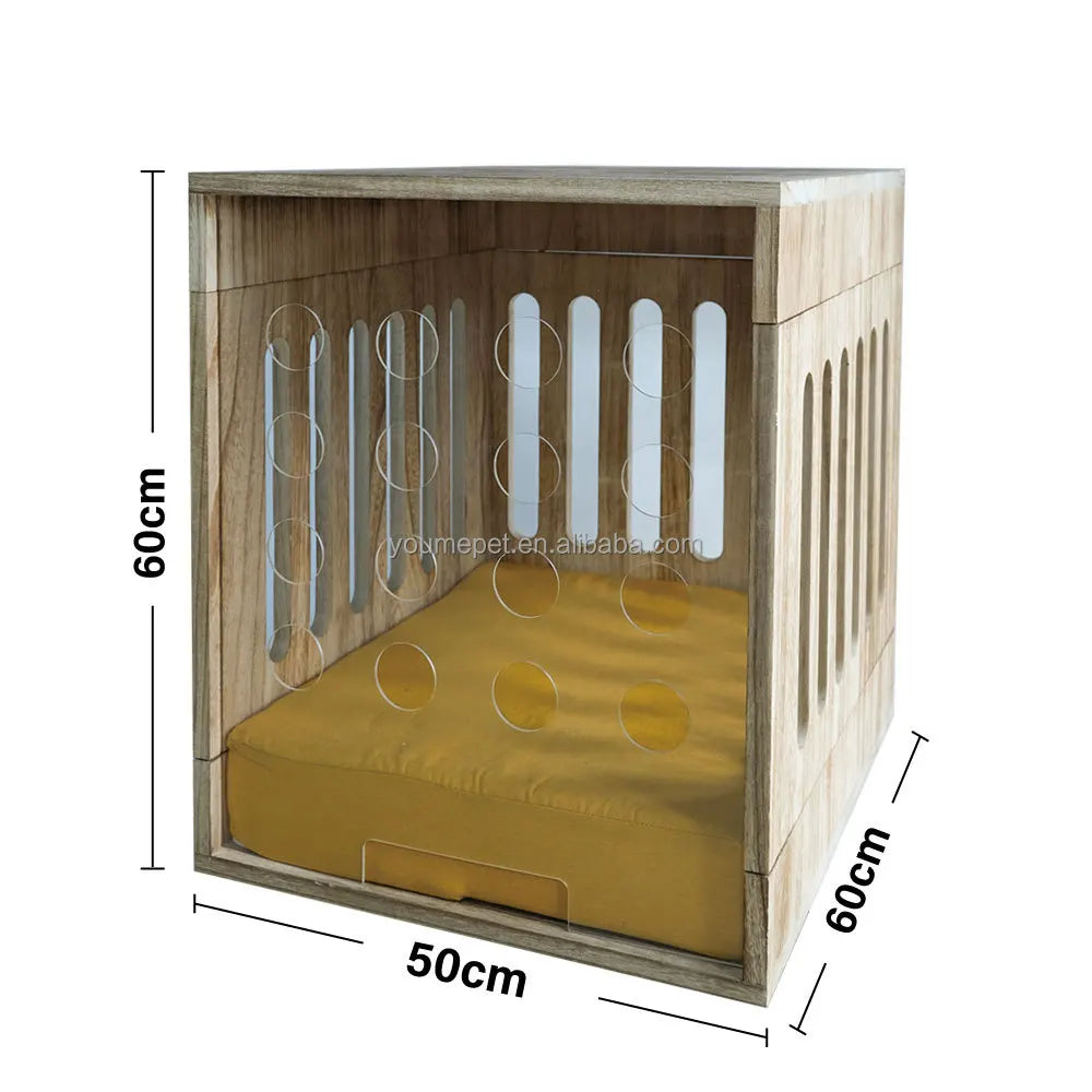 Ventilated Wooden Dog House Removable Acrylic Door With Honeycomb Vents Pet Beds Dog Beds Luxury Pet Houses & Furniture