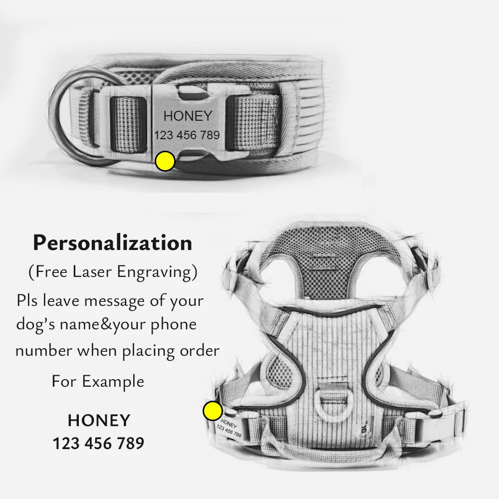 Personalized Dog Harness Luxury Designer Harness and Lead Set with Collar Engraved Name Poop Bag Holder Walking Bag Pet Gift Set