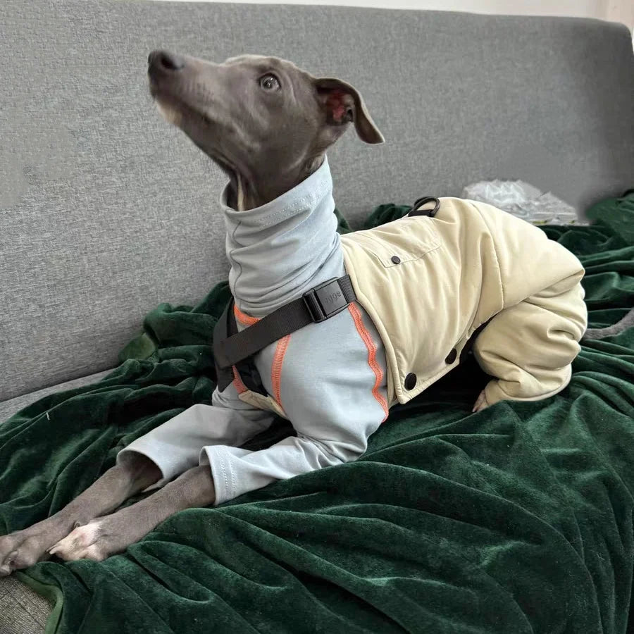 Thick Blue Cotton Cargo Overalls for Italian Greyhound in Autumn Winter Warm Khaki Pant for Dogs British Style Suit for Whippet